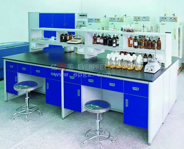 High-end Research Institutions Furniture Laboratory Table with High Tempered Glass Reagent Shelving