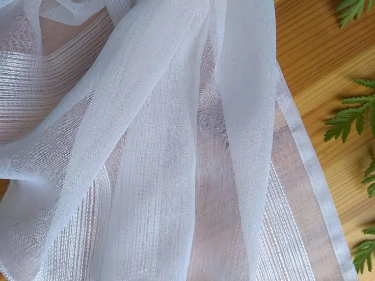 Nordic Airy Striped Shining Look White Sheer Decorative Curtains For Living Room