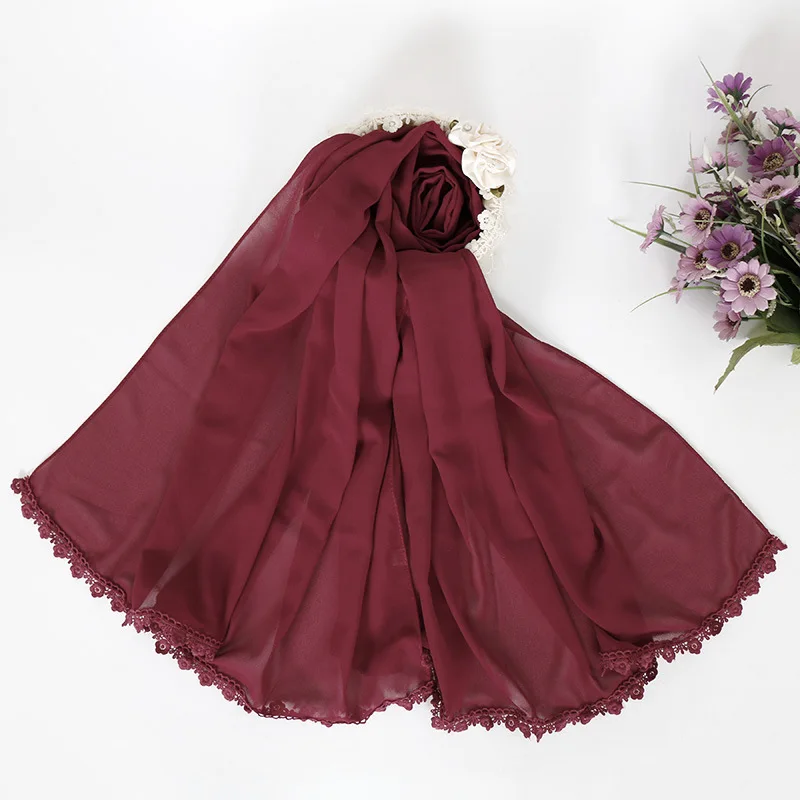 2021 Latest Fashion Luxury Women Chiffon Crinkle Hijab with Beads Muslim Pleated Stitching Hijabs Scarf