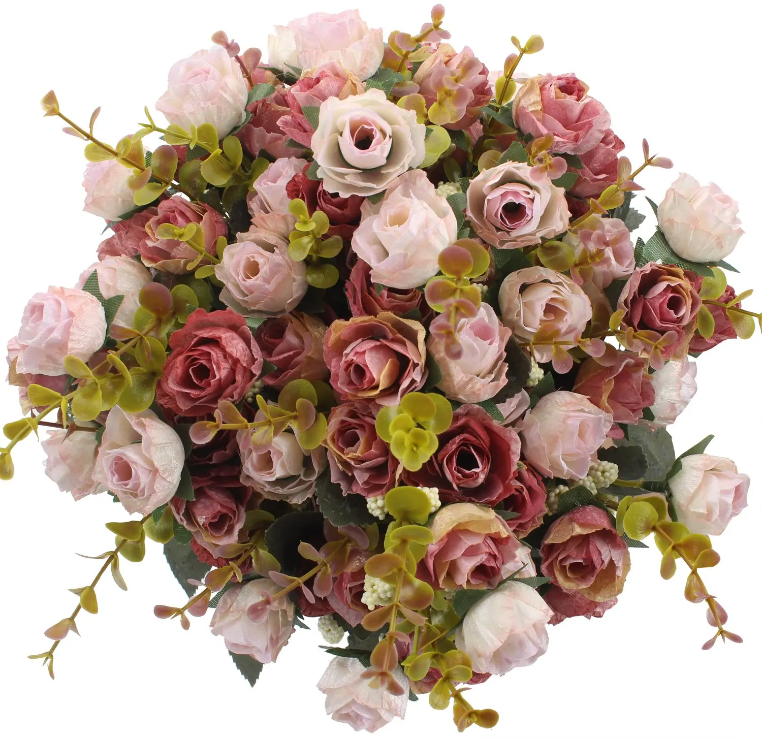 Made in china 4 heads faux flowers preserved silk fabric artificial flower roses for wedding decoration