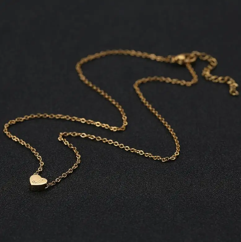 Stainless Steel pendant Gold Chain Initial Charms Metal Heart A To Z Letters Necklace For Women Name Jewelry