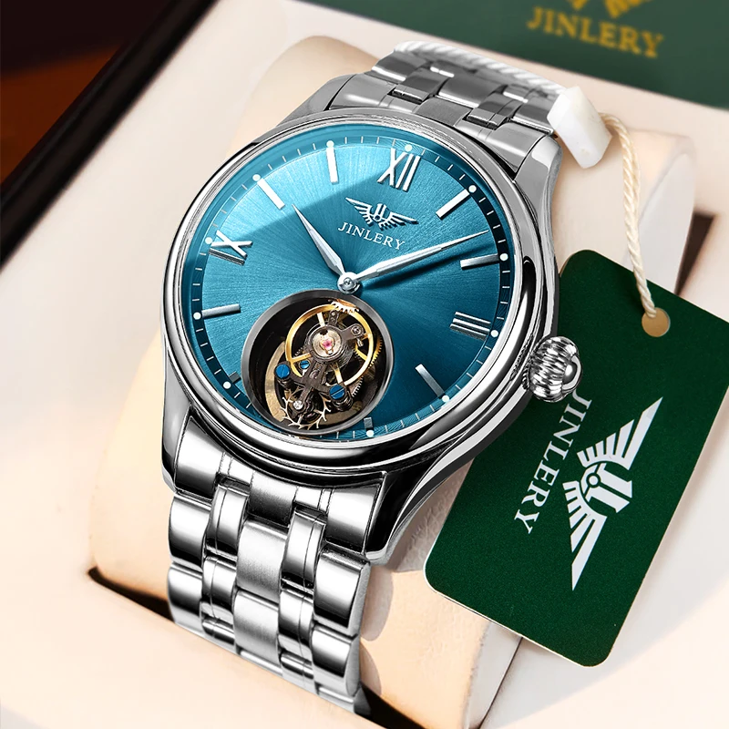 JINLERY turbillion watches mechanical automatic mechanical skeleton oem waterproof tourbillon wrist watches for men