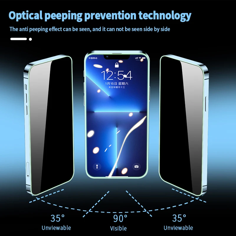 Luminous Fluorescent Anti Spy Privacy Tempered Glass Screen Protector for iphone 11 12 13 14 Pro Max Screen Glow Privacy