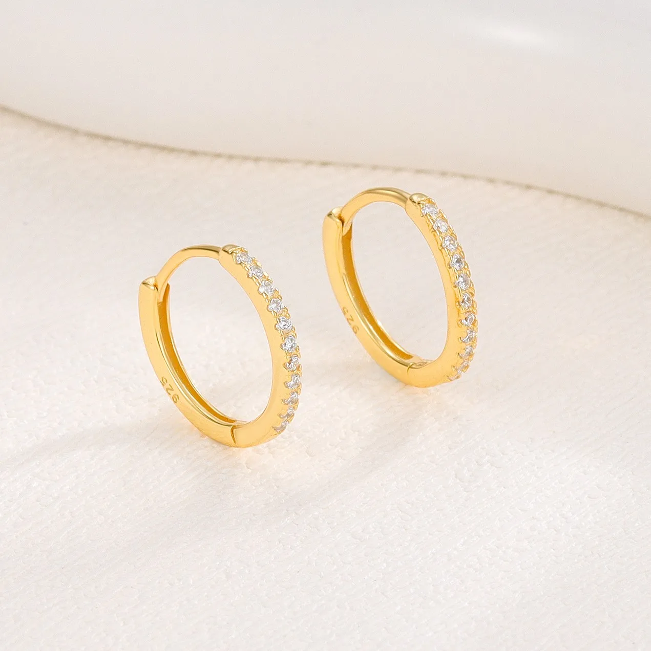 925 Sterling Silver Gemstone Diamond Gold Plated Cubic Zirconia Geometric Hoop Earrings Huggie For Women Girl Fine Jewelry Set