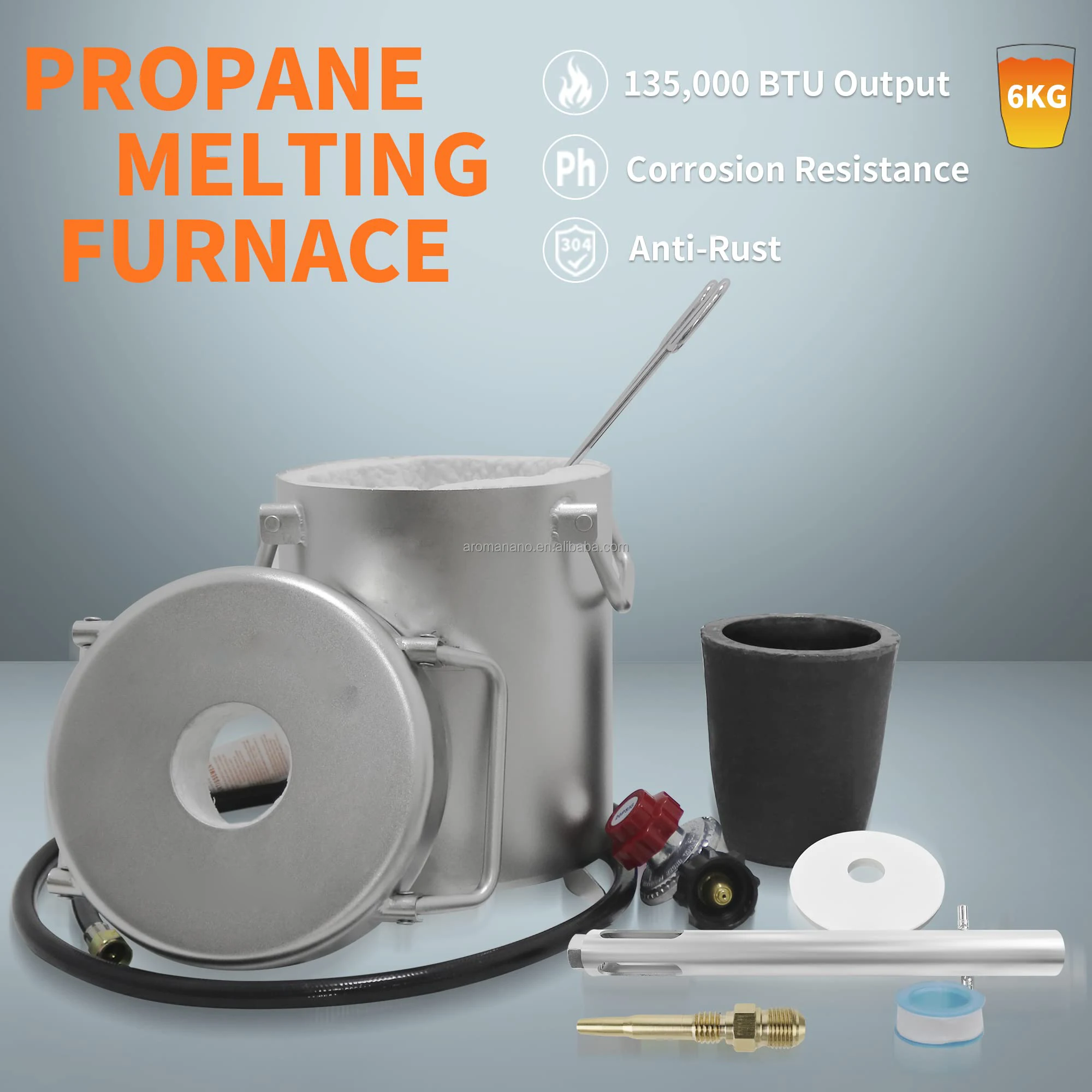 AromaNano Smelting Scrap Metal Recycle Gold Copper Aluminum Casting 6KG Propane Melting Furnace Kit Made of Stainless Steel