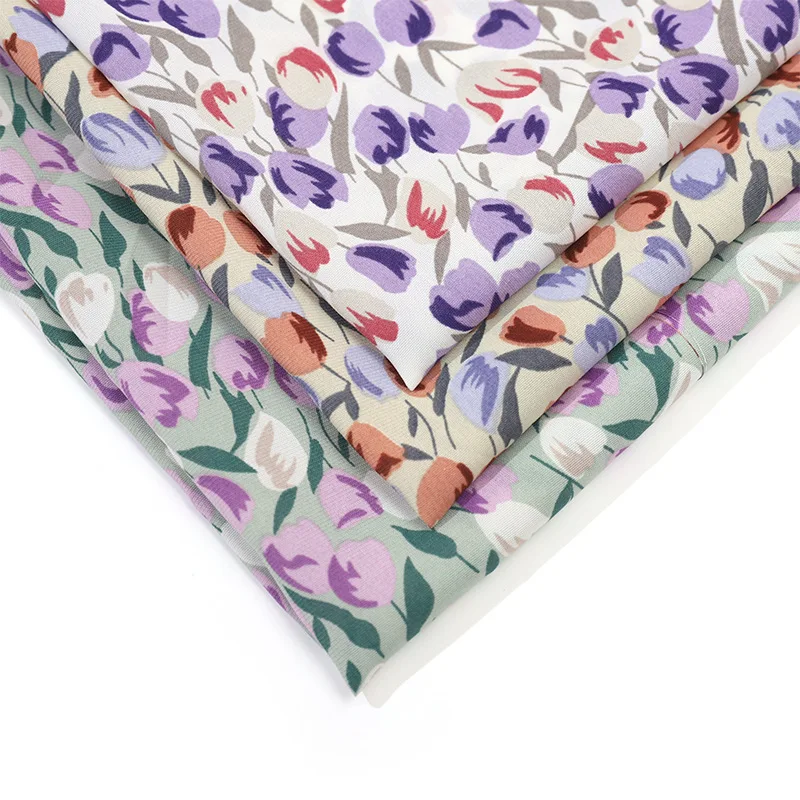 100% Organic Cotton Voile Fabric Custom Digital Jacquard Design Spring Tulip Flowers Woven Plain Interlinings Linings