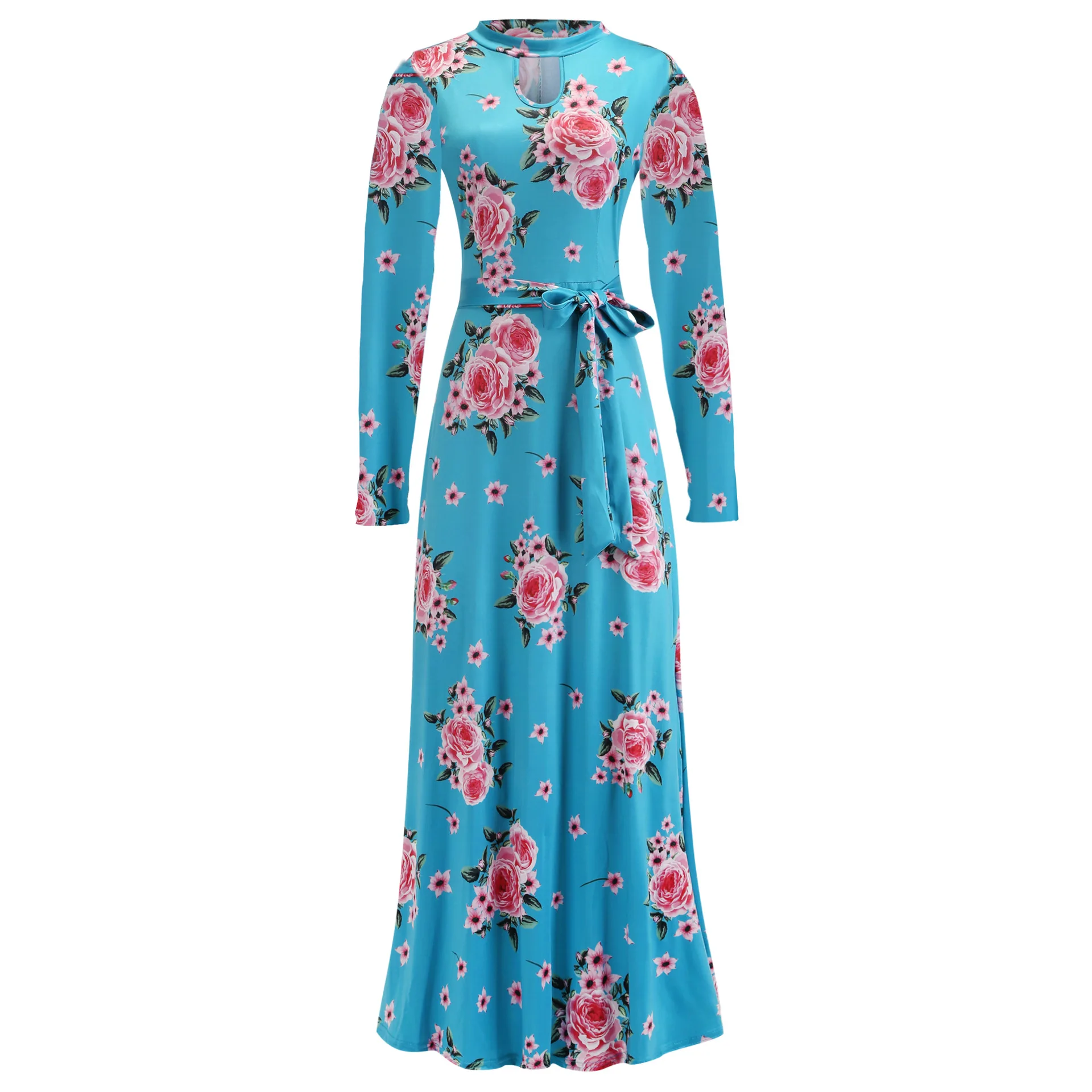Hot Sale Fall Floral Print Fat Women Long Sleeve Dress Plus Size 3xl 4xl 5xl Elegant Casual Women Party Evening Dresses