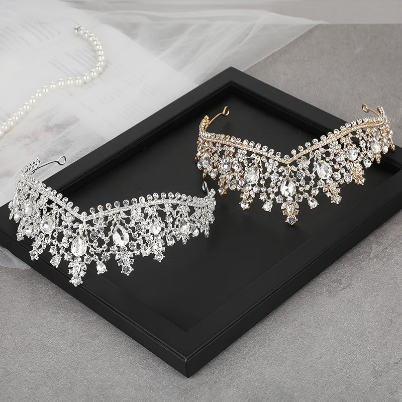 Luxury Rhinestone Crystal Head Jewelry Baroque Bride Crown European Crown Multi-color Hair Hoop