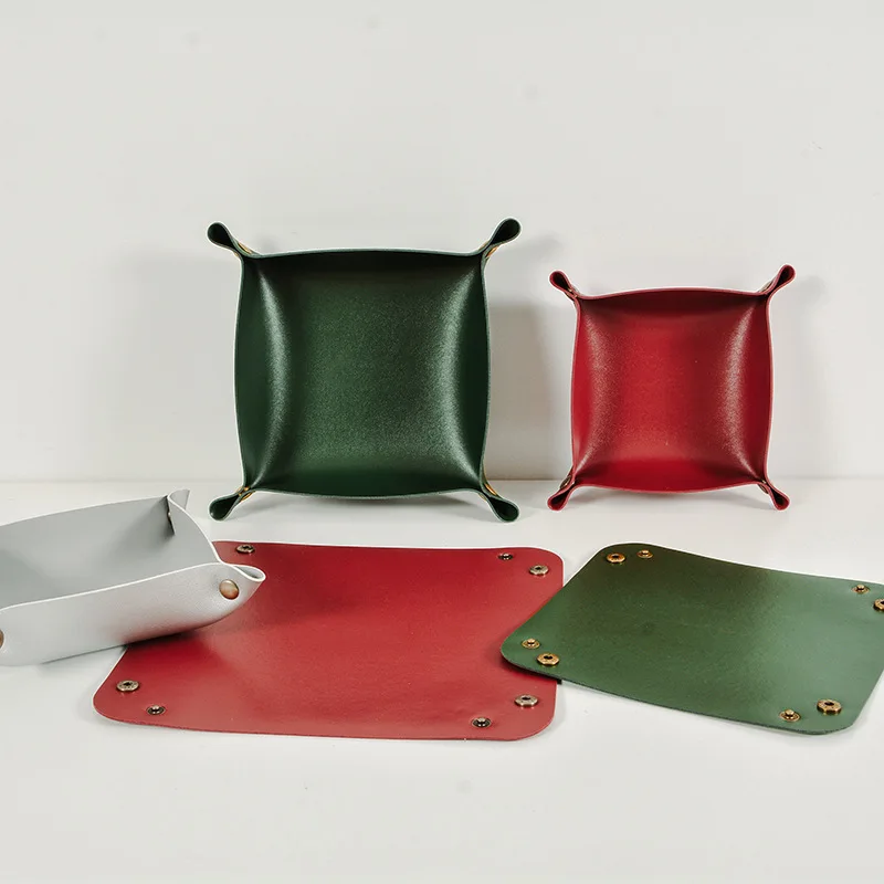 Portable Folding Pu Leather Dice Rolling Trays Square Tray Valet for Key Coin Change Phone Wallet Storage