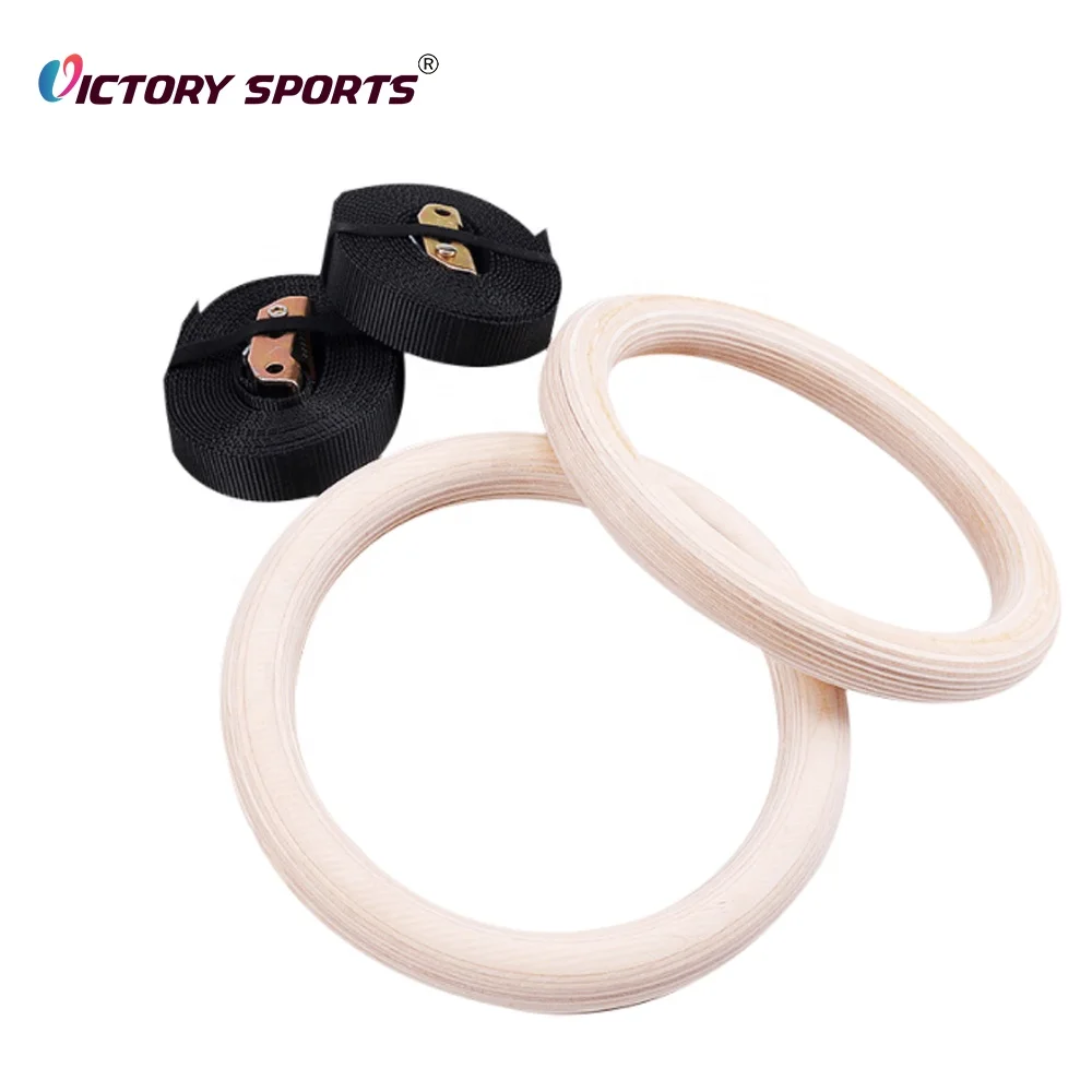 Fitness adjustable digital printed exercise strap wooden gymnastic rings for sale
