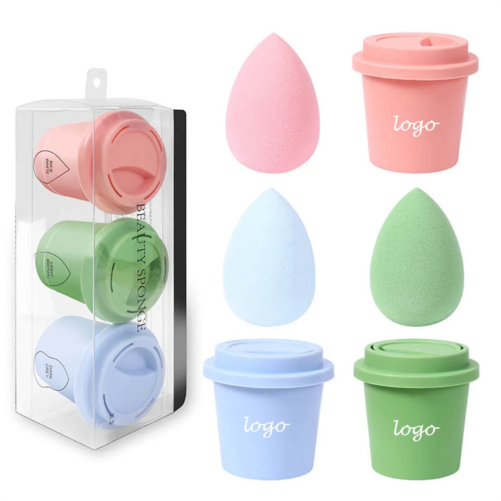 Customizable Beauty Cosmetic Blender Soft Latex-Free Coffee Cup Makeup Sponge Washable Powders Puff with Private Label in Box