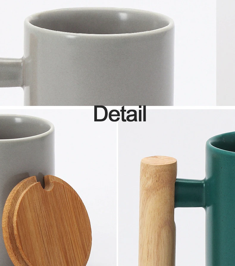 Nordic Porcelain Cup With Bamboo Lid And Spoon Wooden Handle Ceramic Coffee Mug