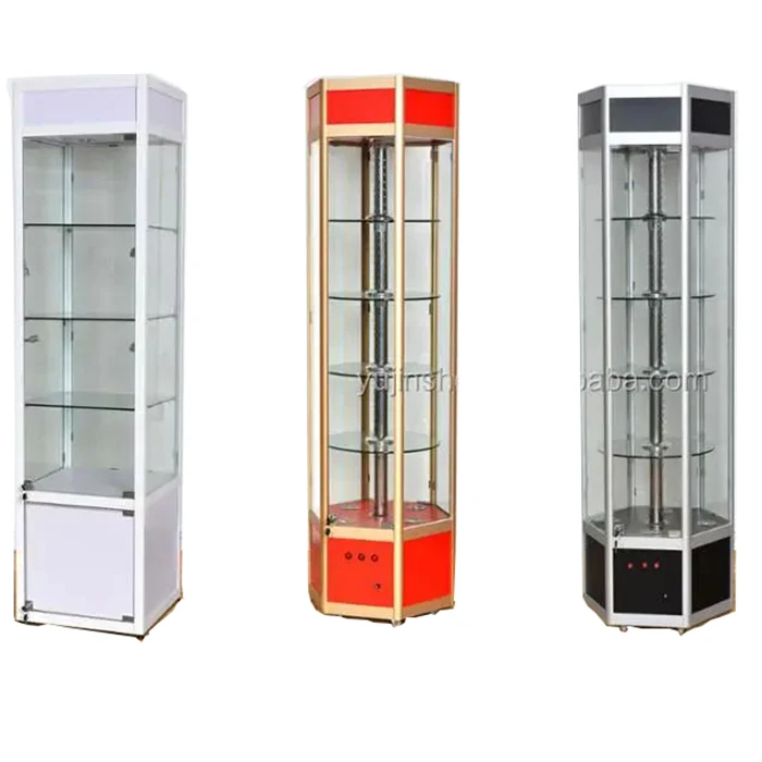 Hexagon rotating phone Display Cabinet And Glass Showcases And Display Cases For cell phone Showcase