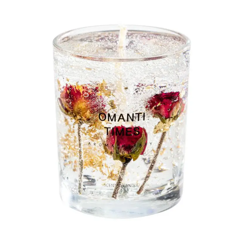 Hot Sale Christmas Gift Real Flower Jelly Wax Essential Oil Scented Candles Smokeless Fragrance Soothing Fragrance Gel Candle