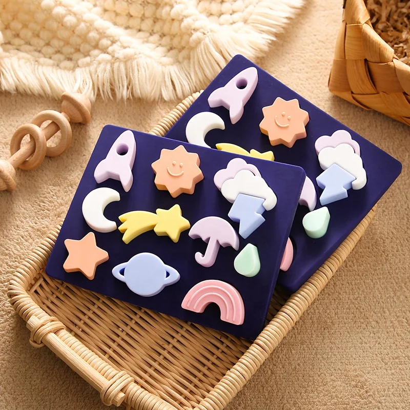 Wholesale 3D Cartoon Weather Matching Puzzle Baby Building Blocks Educational Jigsaw Puzzles Silicone Puzzle Toy