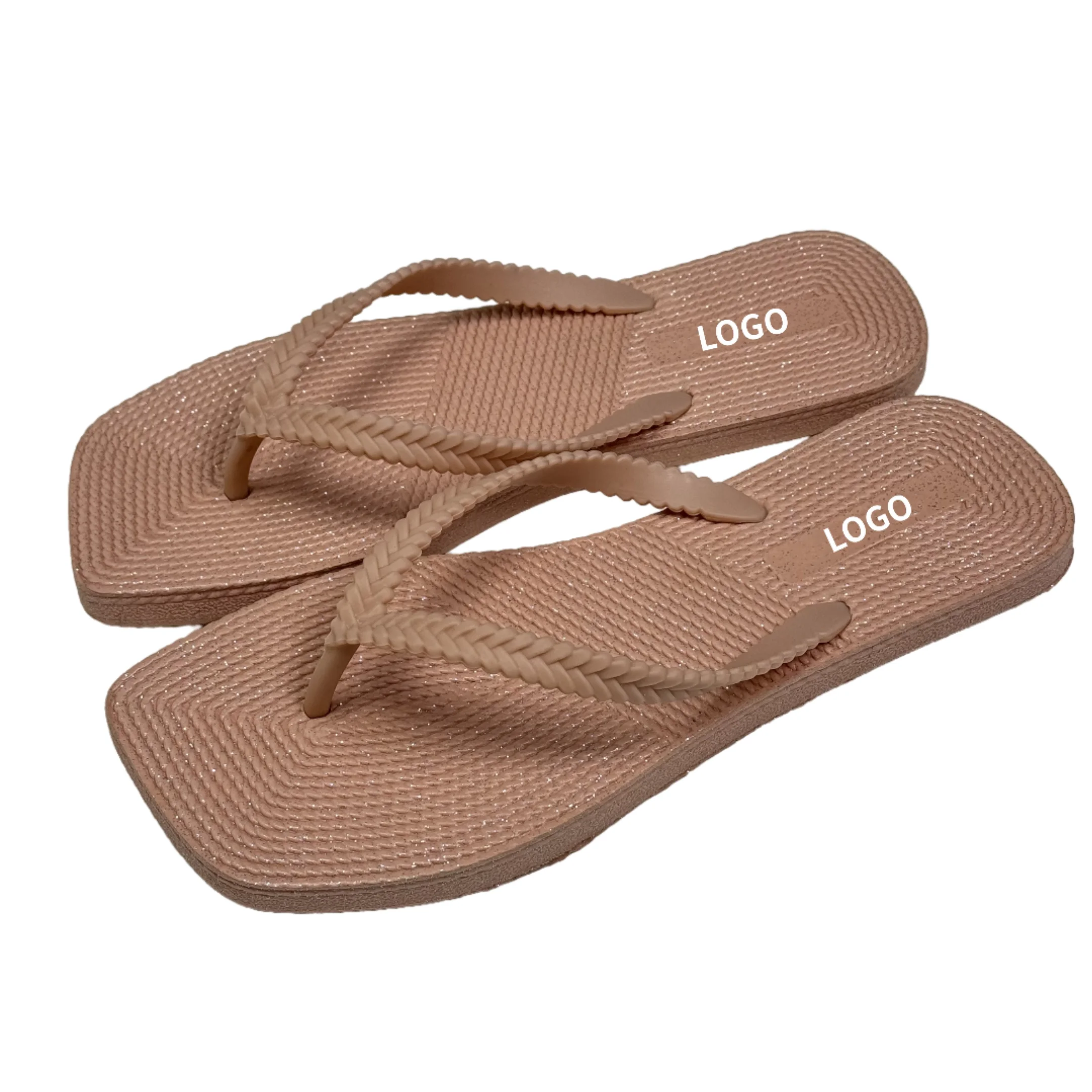 Summer Fashion candy color straw sole pvc ladies female shoes casual outdoor shining custom flip flops