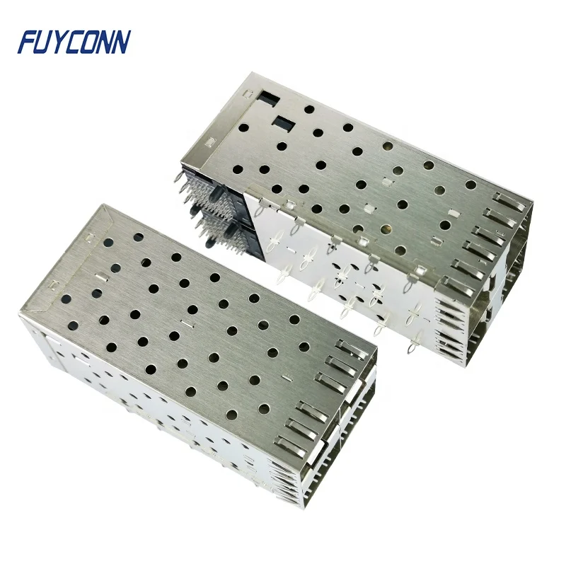 2-by-2 Multi-Port Female SFP Cage Assemble SFP Connector, Double Layers 2x2 Ports Press-Fit 80Pin SFP Connector