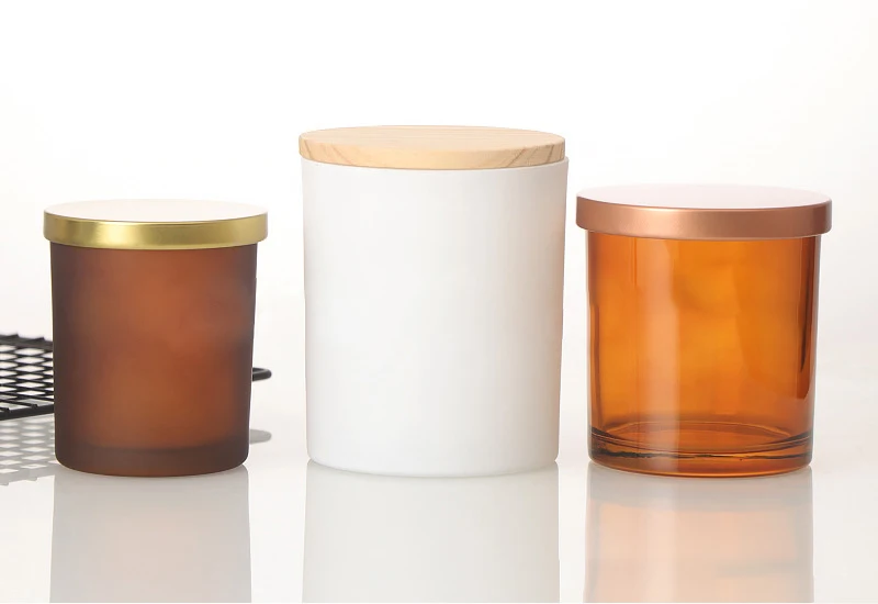 wholesale custom large small  unique ceramic clear frosted black empty glasses amber container candle jars