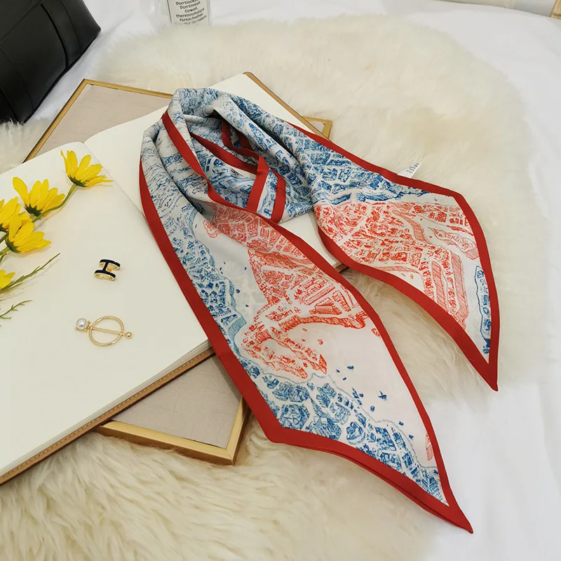 Autumn Spring Fashionable Silk Scarf Tie Bag Handle Mini Ribbon Scarf Lady Scarf
