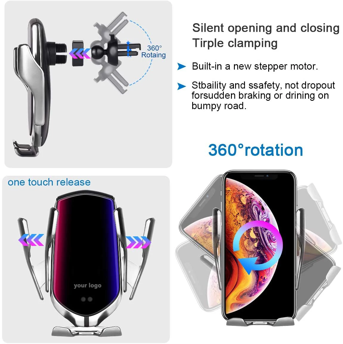 
R2 Phone Holder 10W Car Wireless Charger Holder 10W Wireless Charging Car Mount Fast Qi Wireless Car Charger 