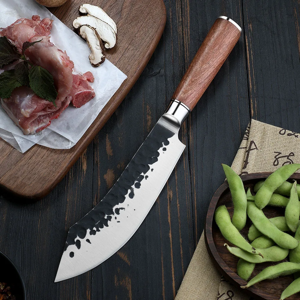 7 Inch High-carbon Steel Rose Wood Handle Kitchen Knives Hand Forged Butcher Knife