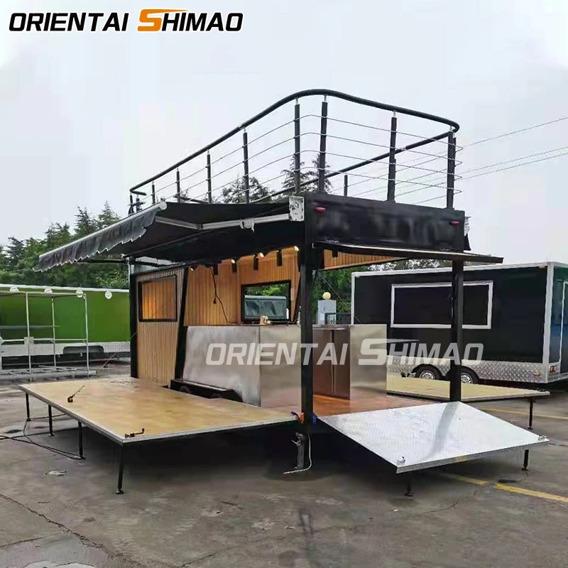 Roast Corn Mobile Kitchen Two Story Bar Cart Fully Equipped Food Trailer Street Double Decker Truck