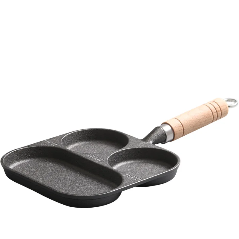 Pre-Seasoned Cast Iron Bakeware 3-Hole Egg Pancake & Steak Frying Pan Metal Cake Mould for Cooking