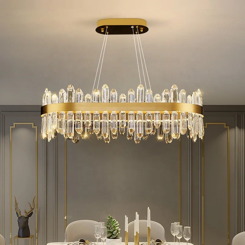 Gold Oval-shaped K9 Crystal Led Pendant Lamp Home Light Fixtures Ceiling circular chandelier