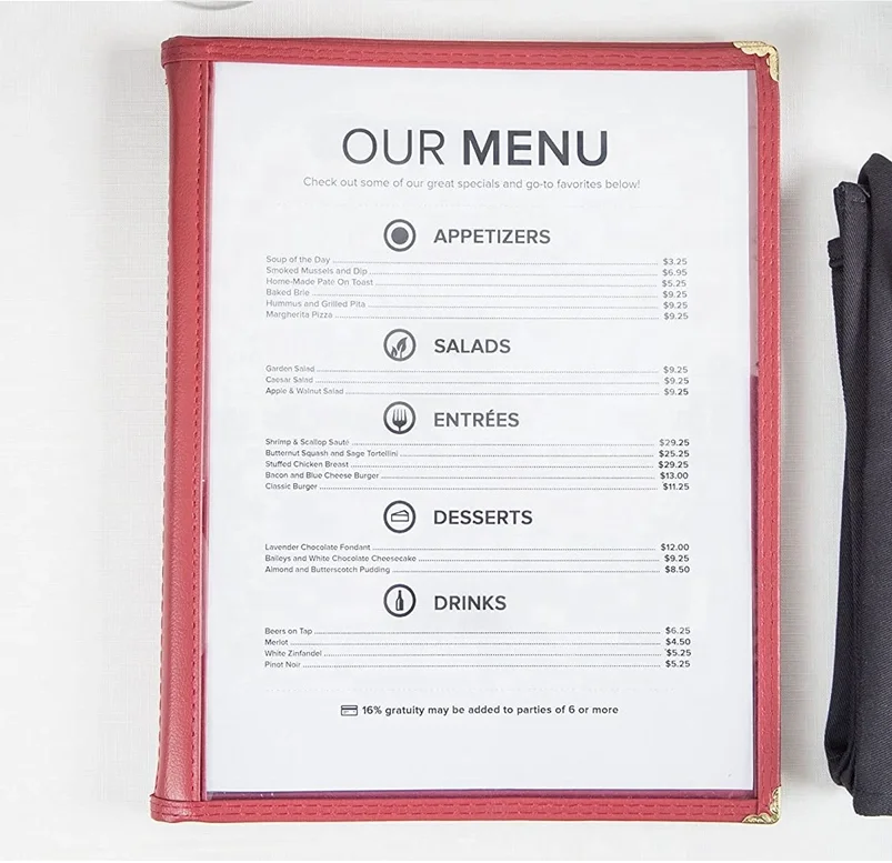 6 Panel 12 Views Cafe Menu Cover 8.5*11 From Yimi Leather Supplier