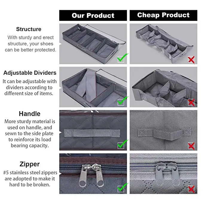 Durable Fabric Under Bed Clothes Organizer with Large Adjustable Dividers