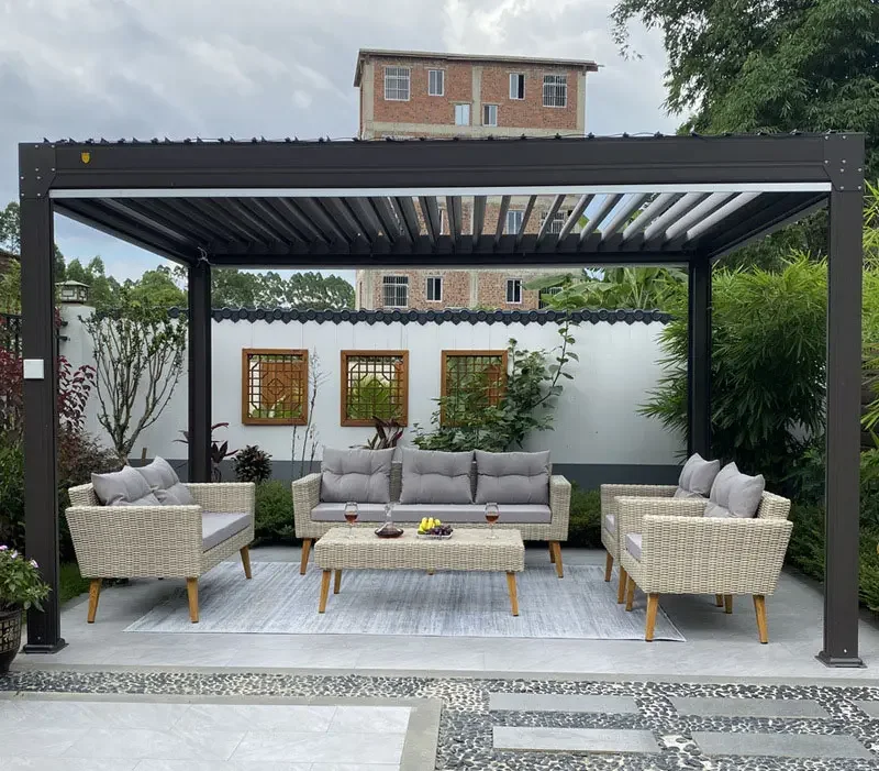 modern garden building motorized patio cover terrace roof bioclimatic pergola aluminum outdoor