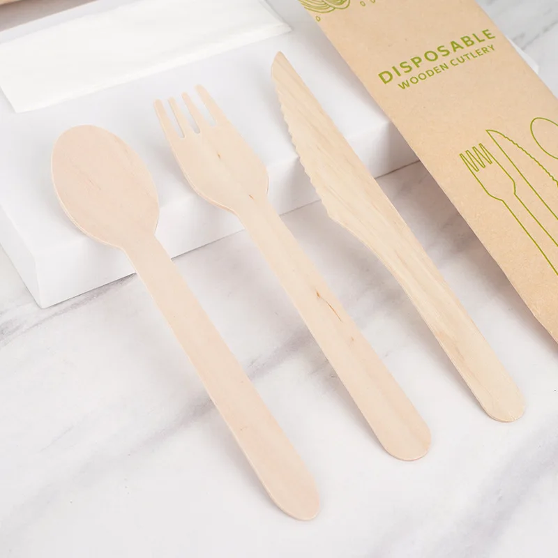Wholesale wood fork cutlery restaurant disposable cutlery wooden spoons wooden cutlery in bag