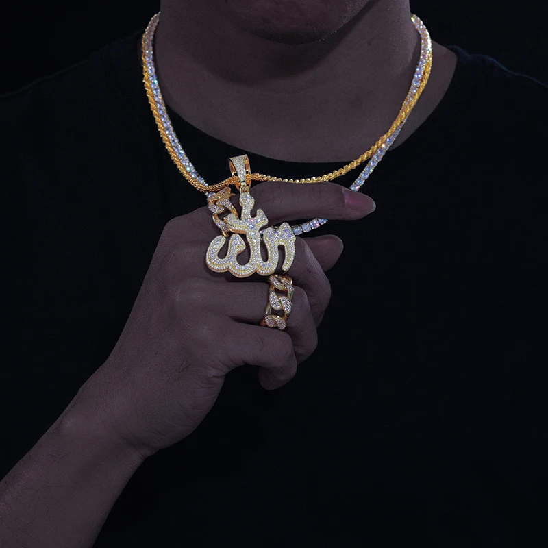 Dropshipping Iced Out Moissanite Allah Pendant 18K Gold Plated 925 Sterling Silver VVS Diamond Men Jewelry Hip Hop Style Charm