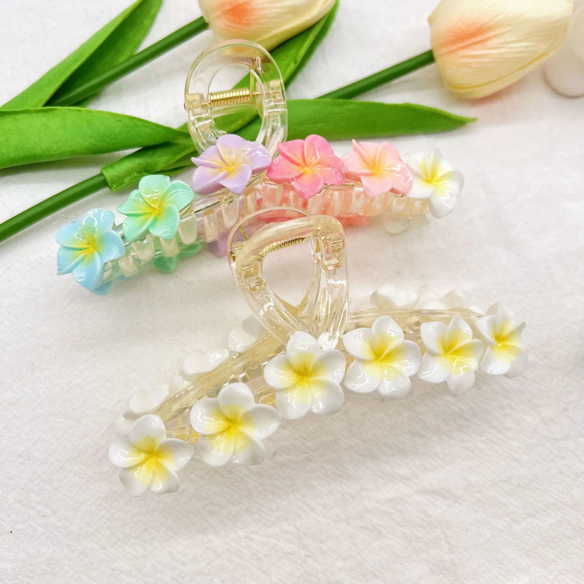 Cross-Border Amazon New Floral Hair Clip Frangipani Large Claw Women Back Head Updo Shark Clip Hair Accessory
