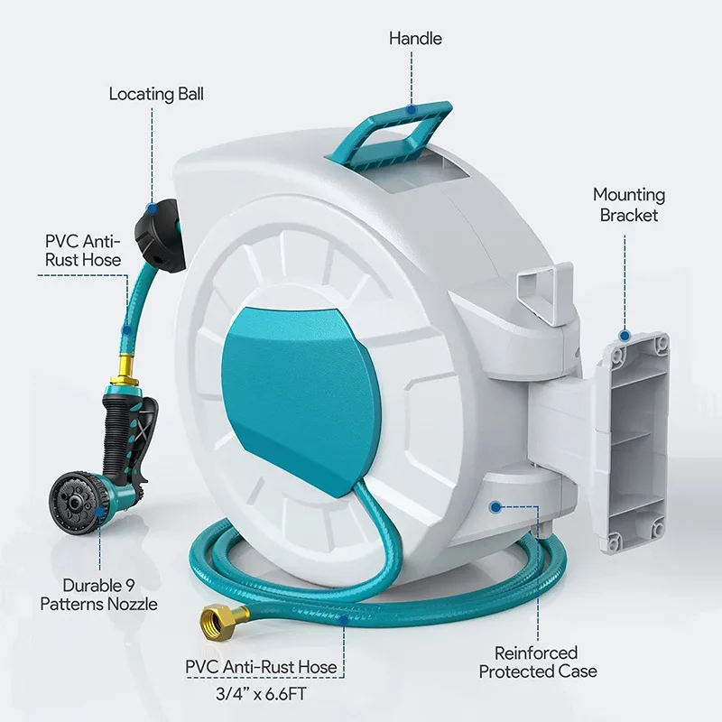 PVC Expandable Garden Water Hose Garden Hose Reel Retractable 25 Meter 1/2" Blue Plastic Storage Drawers & Carts