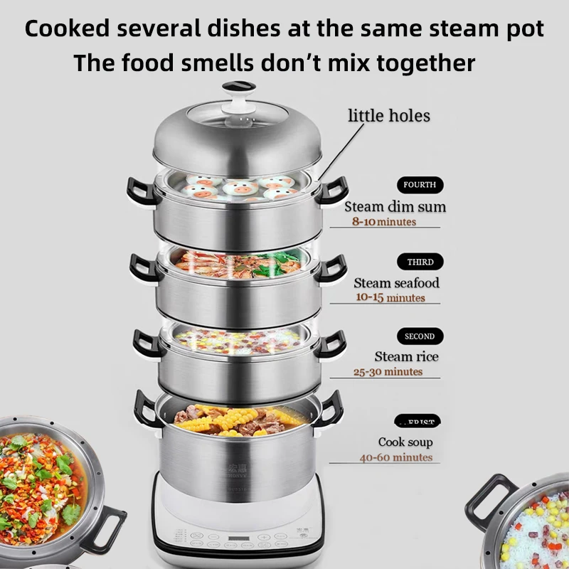 Factory Supply Custom Wholesale Stainless Steel Electric Food Steamer With Clay Ceramic Tray  Electric Steam Pot