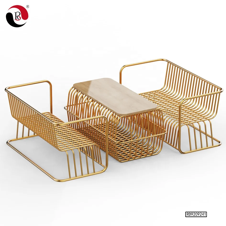 Factory Supply Gold Color Living Room Metal Table and Chair Set