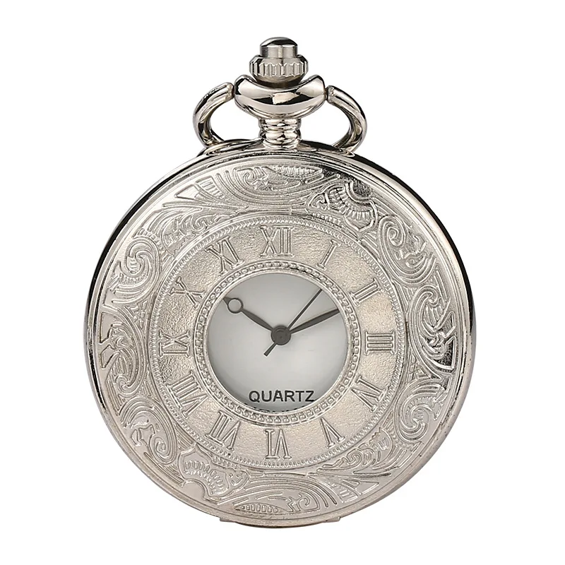 Pocket Watch Roman Classic Retro Hollow out Quartz Watch Alloy 12/24 Hour Scale 60 Minute Scale