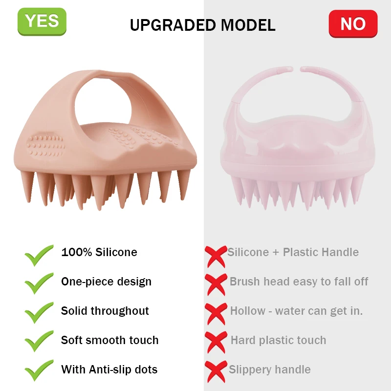 Upgraded Hair Scalp Massager Brush Pink Soft Silicone Wet Hair Washing Shampoo Brush Head Scalp Scrubber Comb for Hair Growth