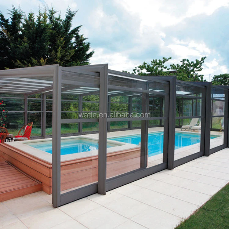 Outdoor Aluminum Glasshouse Sun Room Shade Automatic Retractable Glass House Sunroom Enclosures Spa Swimming Pool Cover For Sale