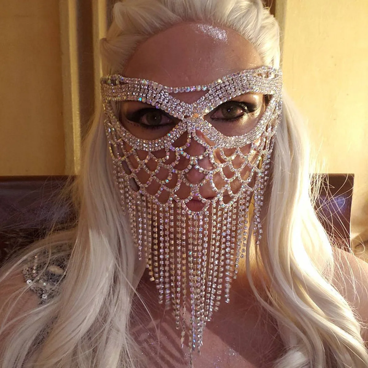 Venetian Masquerade Sexy Crystal Tassel The Masquerade Maskss Accessories Halloween Mouth Cover Face Sexymask Jewelry for Women