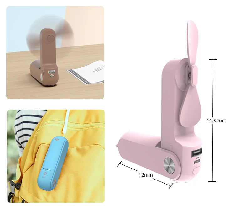 2022 New Arrivals 3 in 1 safe Rechargeable portable fan with Power Bank Flashlight Mini USB  hand held fan