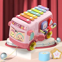 Multifunction School Bus Toys For Kids With Piano Letter Baby Rattle