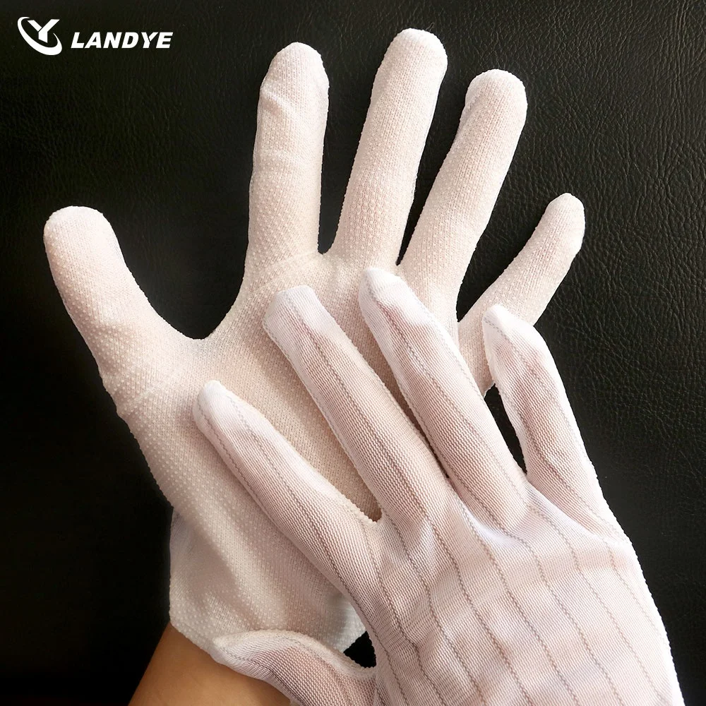 
High quality stripe pu heat resistant anti static disposable esd fabric afety protection pvc working non-slip women s gloves 