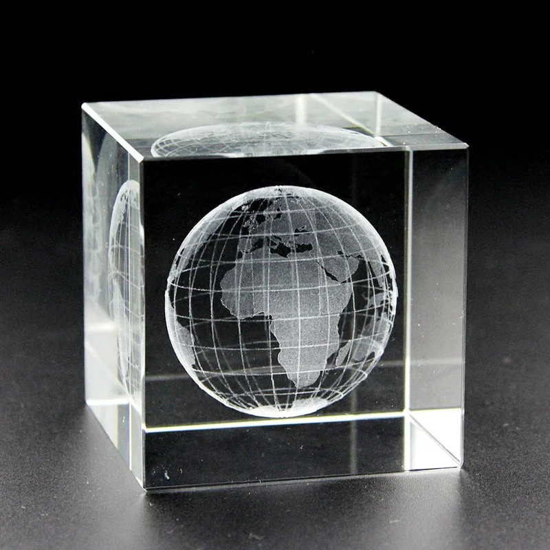Custom 3D Laser Engraved Crystal Cube Paperweight Souvenirs Engraving Earth Globe Crystal Glass Block Gifts