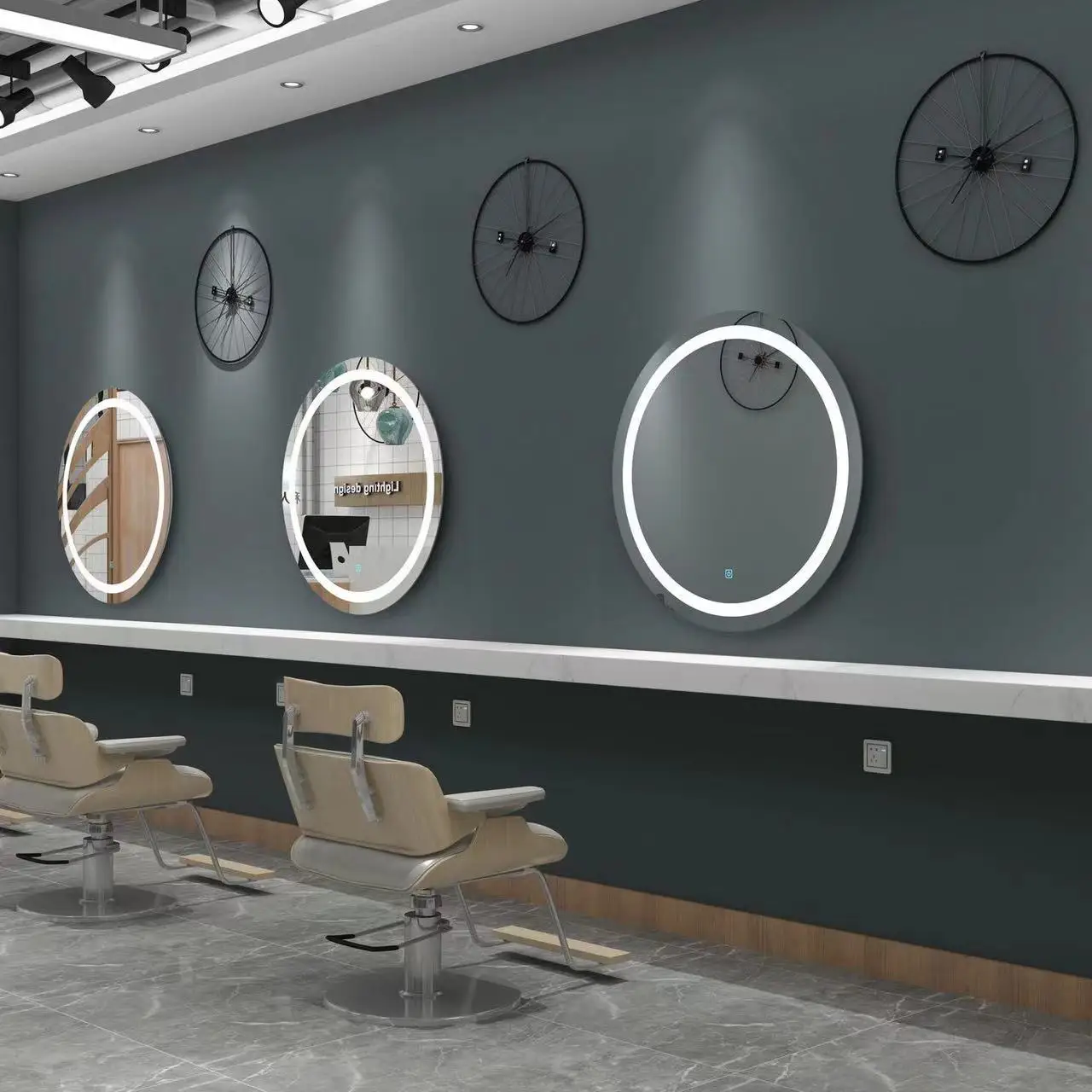 Retro Hair Salon Furniture Mirror Beauty Hair Salon mirror Led Lighted Stations Hairdressing Styling Station Makeup Mirror