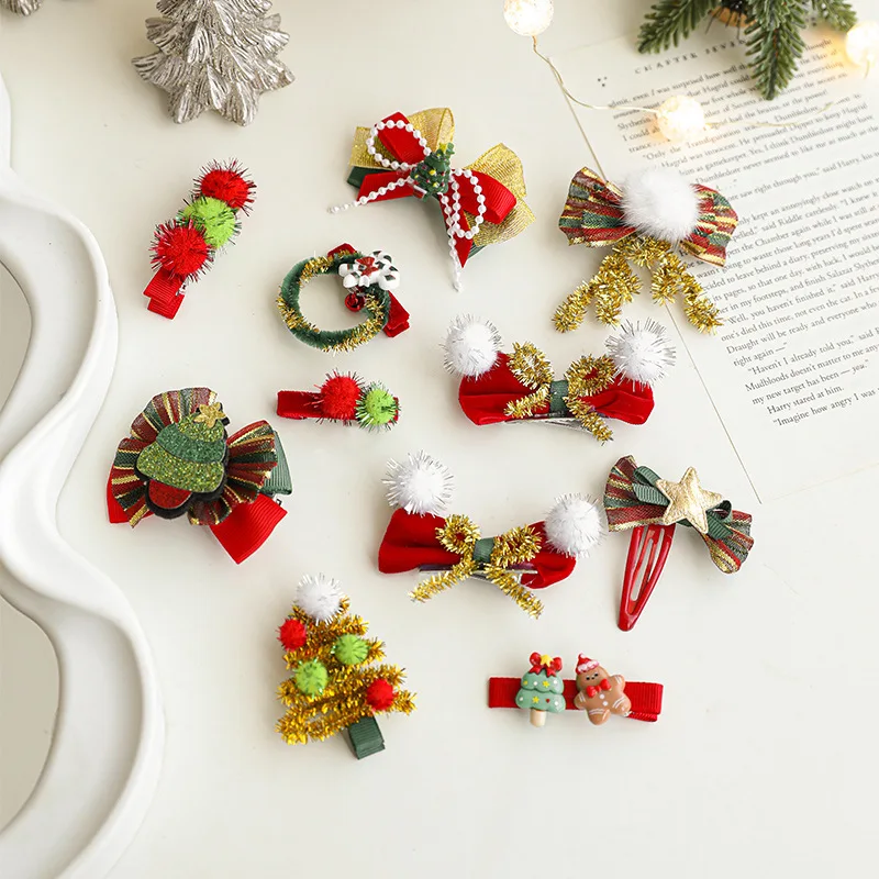 Xmas Christmas ornaments Bow christmas hair claw clip Santa Hairpin Reindeer Christmas Hair Clips