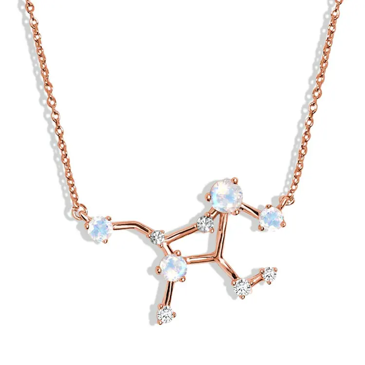 SKA Jewelry 925 Sterling Silver AAA Moonstone Necklace Virgo Zodiac Constellations Pendants Chain