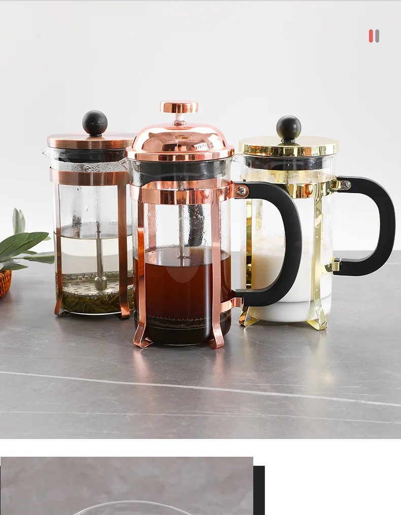 Copper French Press Coffee Tea Maker 304 Stainless Steel Coffee Press, Heat Resistant Thickened Borosilicate Glass