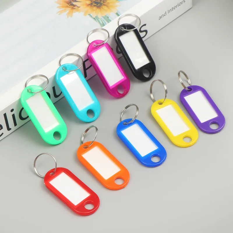 Factory price Label Name Key Tags Plastic Keychains Keytag With Split Ring Keyring Key Tag